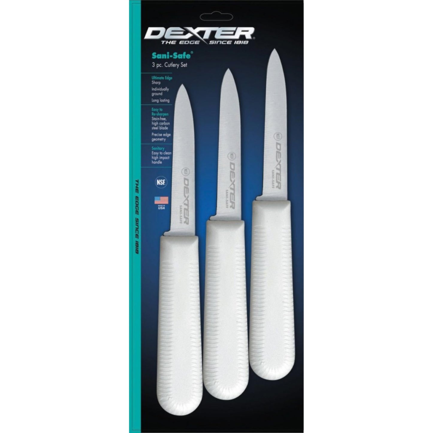 Dexter-Russell Sani-Safe 3-Pack of 3¼" Paring Knives, Slip-Resistant White Handles, Durable DEXSTEEL Blades – Ideal for Precise Peeling & Carving Fruits and Vegetables, NSF Certified