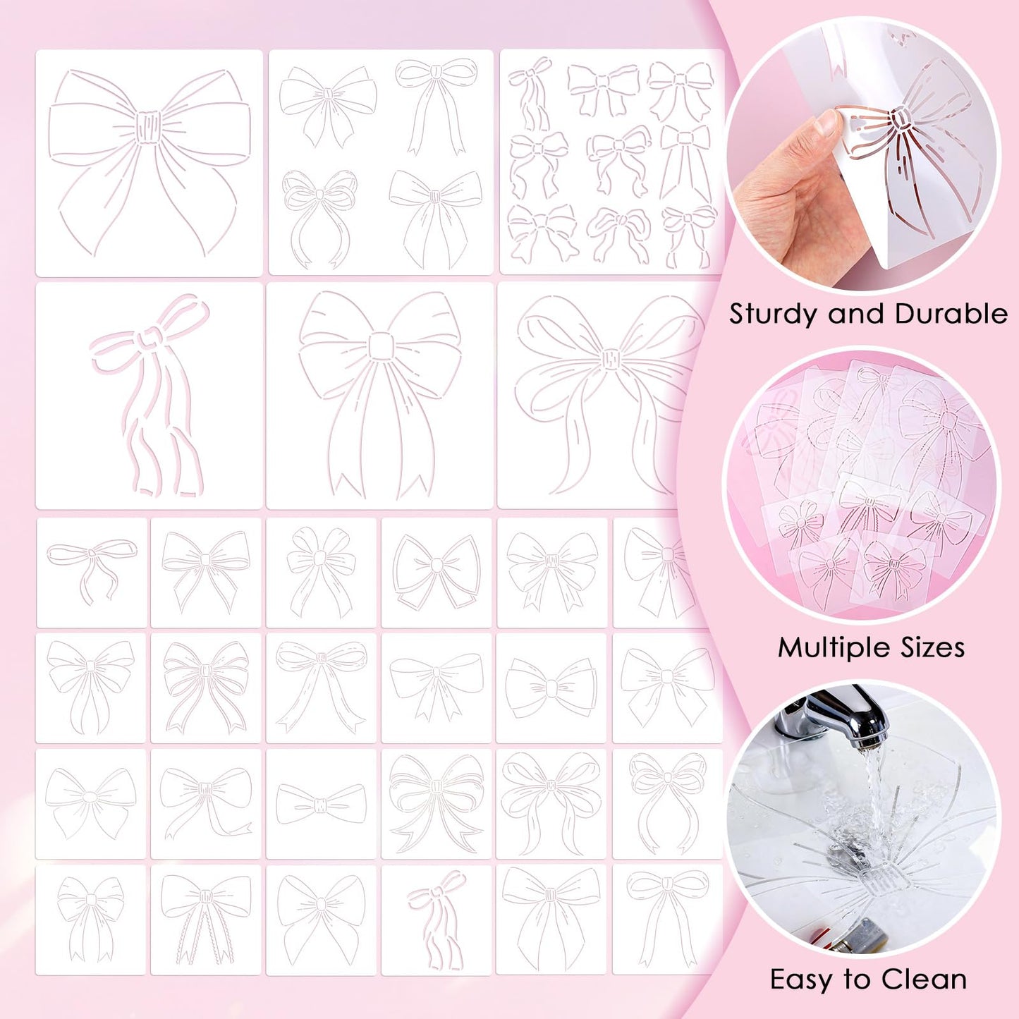 30 Pcs Pink Bow Stencils Templates for Painting Reusable Bow Painting Stencils on Wood, Doormat,Floor, Wall DIY Farmhouse Home Decor 3.94"/7.87"