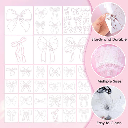 30 Pcs Pink Bow Stencils Templates for Painting Reusable Bow Painting Stencils on Wood, Doormat,Floor, Wall DIY Farmhouse Home Decor 3.94"/7.87"