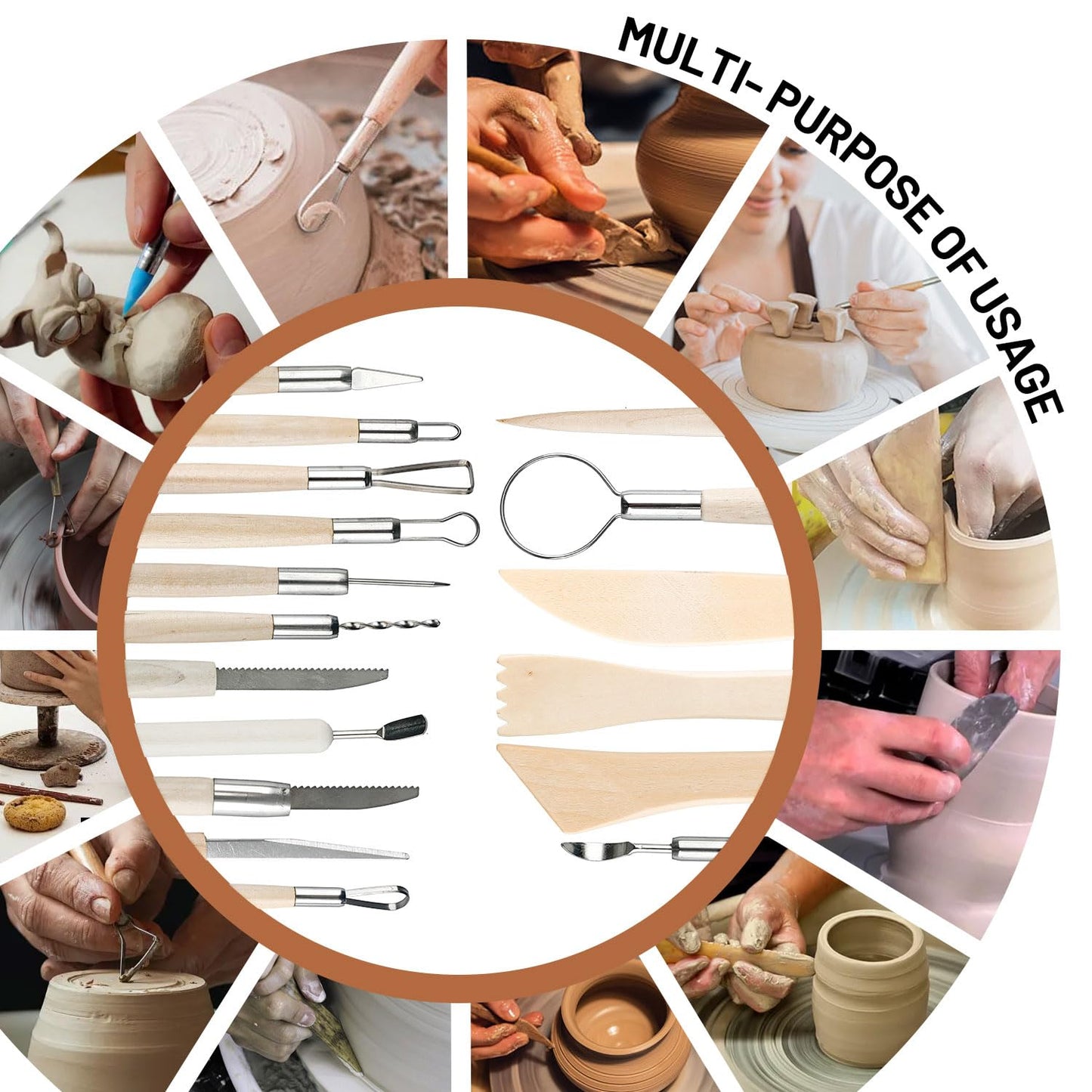 46 PCS Clay Tools Kit, Air Dry Clay Tools, Professional Pottery Tools Set Can be Used for Stippling Carving Molding Shaping Clay Crafts for Adults Beginners Hobbyists Artists