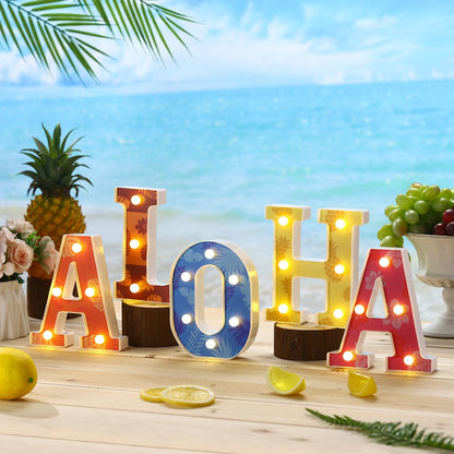 Grinsvalley Hawaiian Luau Party Decorations Aloha Light up Sign Summer Aloha LED Marquee Letter for Party Decorations Hibiscus Tropical Alphabet Letter Summer LED Lights for Wedding Night Birthday
