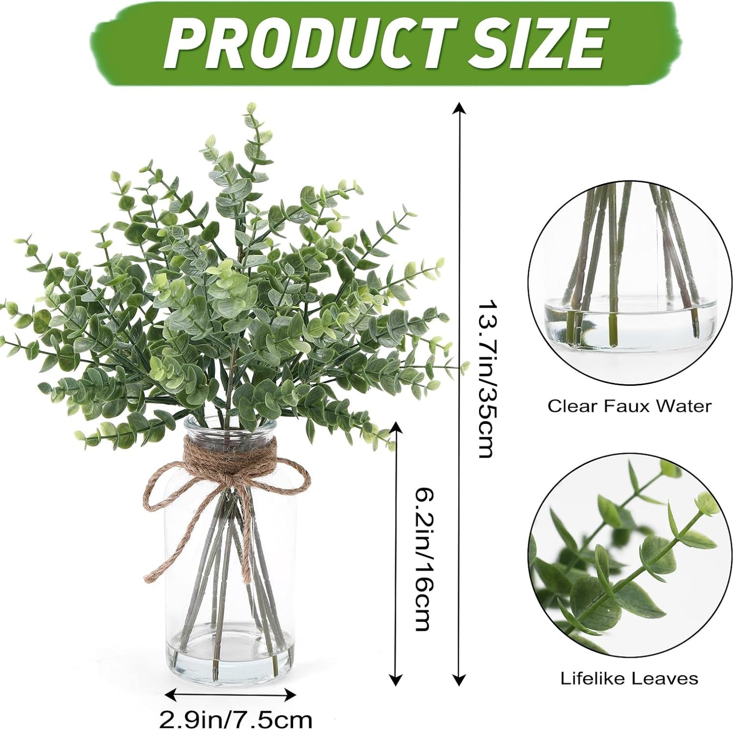 Lcuasc Artificial Eucalyptus Stem in Vase,Realistic Greenery Small Fake Eucalyptus Plant for Coffee Table Centerpieces