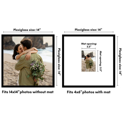 Americanflat 14x14 Picture Frame with Polished Plexiglass - Use as 4x6 Frame with Mat or Display 14x14 Photo Without Mat - Streamline Collection - Thin Border Square Frames for Wall Display - Black