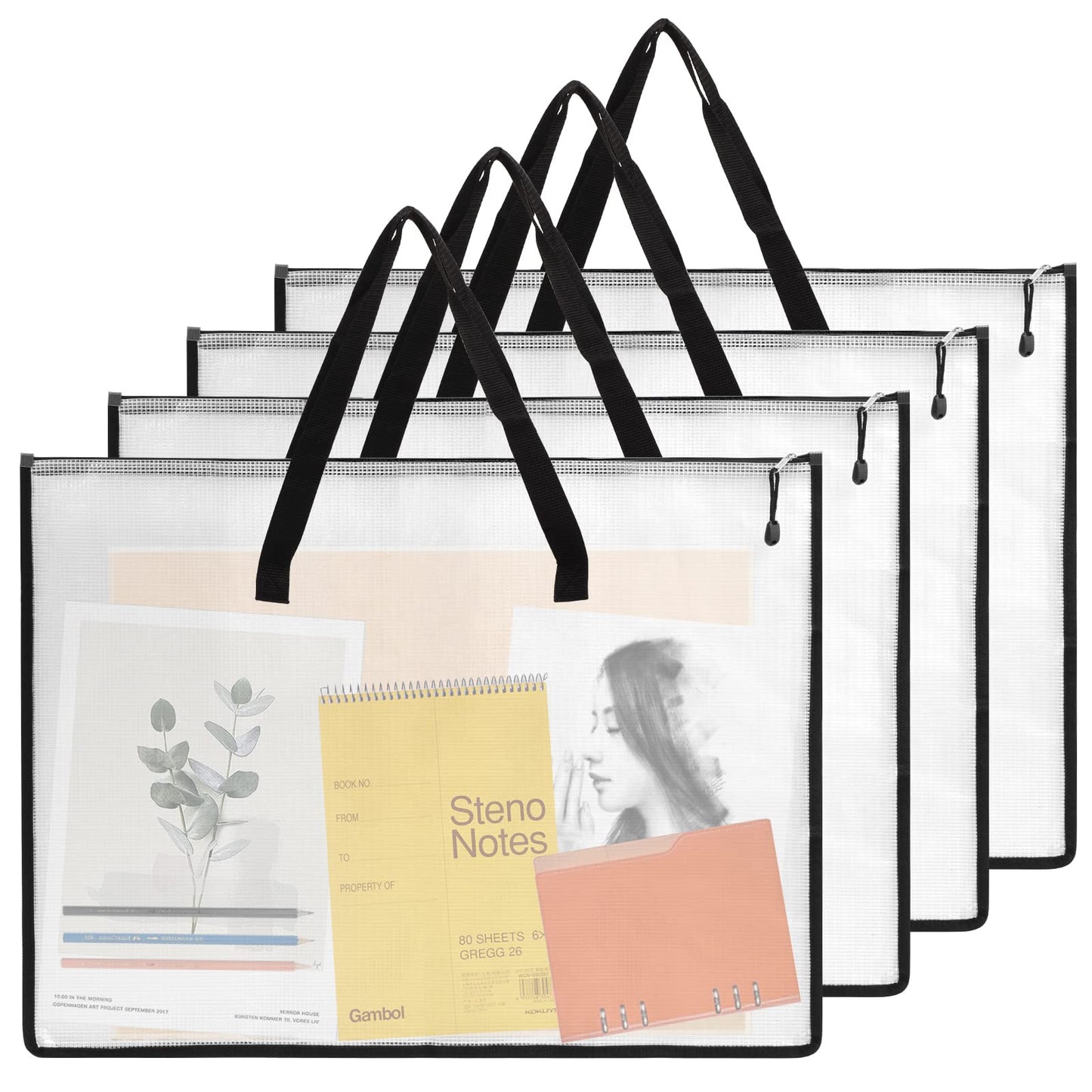 EOOUT 4pcs 18.5x24.8 Inches Art Portfolio Bags, Portfolio Folder for Artwork, Posters Storage Bag with Zipper and Handle Mesh Folder Organizers for Poster, Scrapbook, Keepsake and Bulletin Board