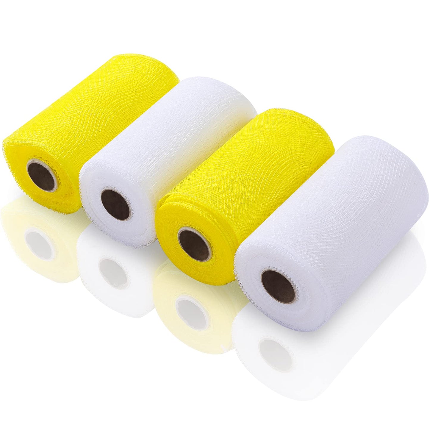 Waydress 4 Rolls Easter Decor Mesh Ribbon Making Supplies Poly Mesh Ribbon for Halloween Craft Wreaths Decorating 30 Feet Each Roll(6 Inch Wide,Yellow, White)