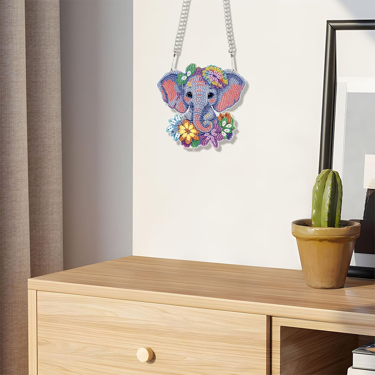 JZHYOAN Elephant Hanging Diamonds Painting Pendant Diamond Art Kits Hanging Sign Cross Stitch Ornament Wall Hanging Gem Art Window Pendants Home Garden Wall Hanging Kits Acrylic Ornaments Craft
