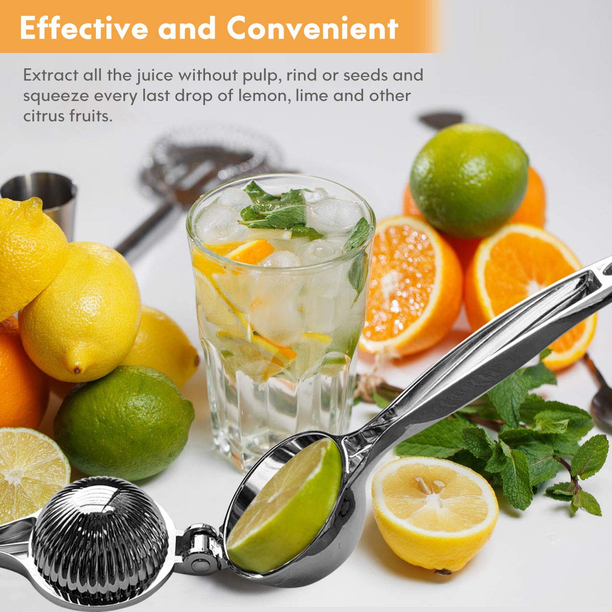 MONKKINO Lemon Squeezer, Fast Effortless Juice Extraction with Large Metal Citrus Juicer, Maximum Yield Heavy Duty Hand Lime Squeezer, Manual Lemon Juicer Press, Easy to Use w/Stainless Steel Zester