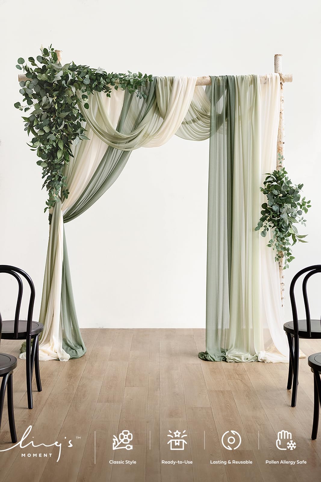 Ling's moment Wedding Arch Kit with Artificial Green Flowers & Sheer Drapes – Luxury Ceremony Backdrop for Brides & Planners, Garden & Outdoor Weddings, Spring & Summer, 5-Piece Set