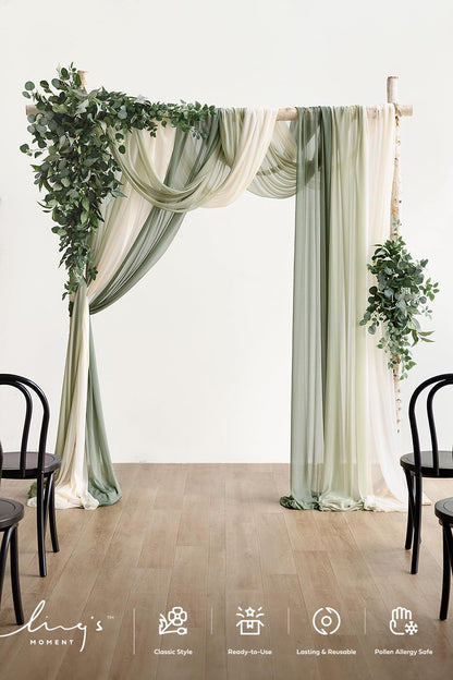 Ling's moment Wedding Arch Kit with Artificial Green Flowers & Sheer Drapes – Luxury Ceremony Backdrop for Brides & Planners, Garden & Outdoor Weddings, Spring & Summer, 5-Piece Set