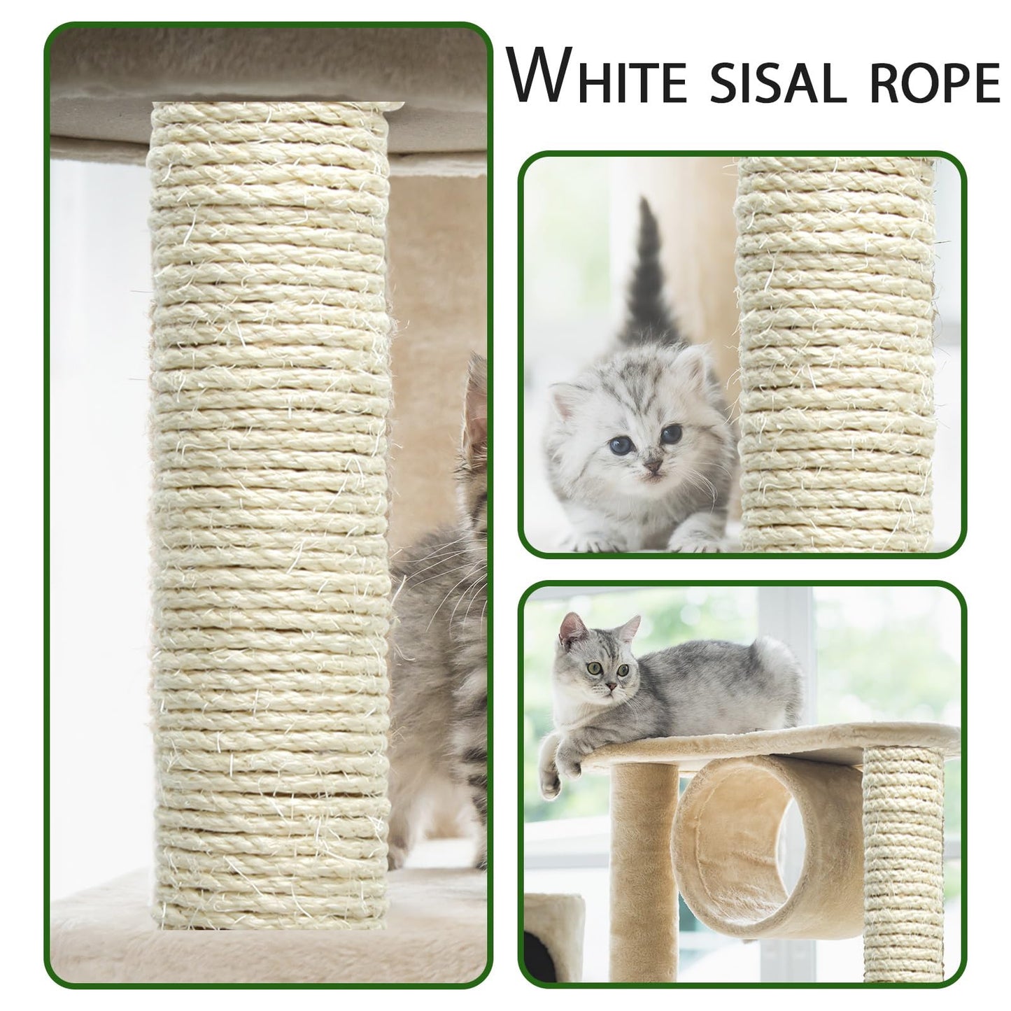Natural Sisal Rope 1/4 Inch 32-Feet for Cat Tree Tower Repair and Replace Scratching Post, DIY Hemp Twine Rope for Cat Scratching Furniture Window Perch and Crafts Gardening Home Decorating
