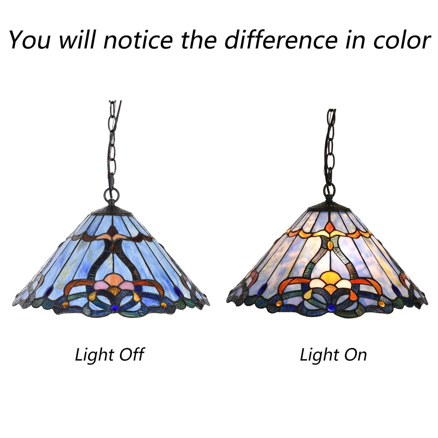 Bieye L10786 Baroque Tiffany Style Stained Glass Ceiling Pendant Light with 18 inches Wide Lampshade, Blue