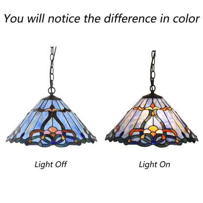Bieye L10786 Baroque Tiffany Style Stained Glass Ceiling Pendant Light with 18 inches Wide Lampshade, Blue