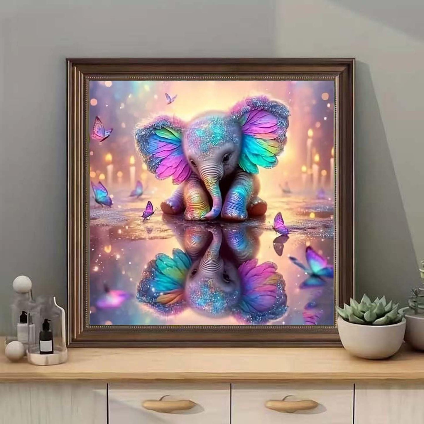 SHICERNHJ 5D Diamond Painting Kits for Adults, Animal Elephant Full Drill Diamond Painting Kits for Beginner,DIY Butterfly Round Diamond Dots for Adults Gem Art Home Wall Decor 14 X 14Inch