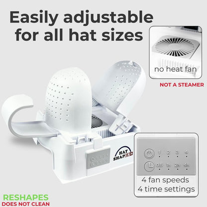 Danyco Adjustable Hat Shaper Machine with Stiffening Spray - Baseball Cap Shaper - Care Tool for Caps, Snapbacks, Fitted Hats - Fan Drying Tech for Shape Restoration & Preservation - Hat Gifts for Men