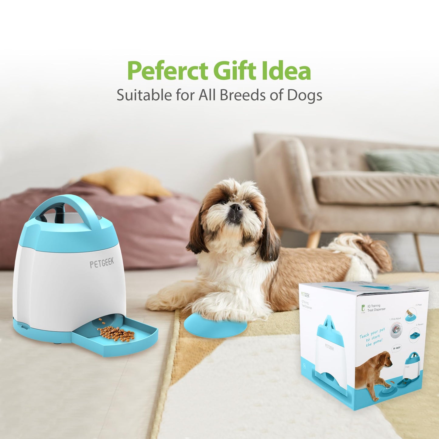 PETGEEK Dog Food Dispenser Toy, Treat Dispensing Dog Toys for IQ Training, Interactive Puzzle Toys to Keep Them Busy, 3000mAh USB Rechargeable Pet Treat Dispenser with Push Remote Button, 400ml