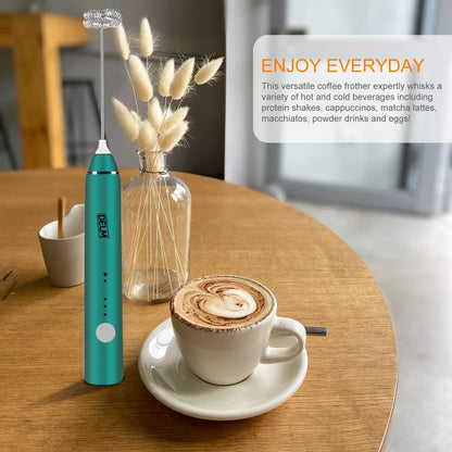 DELM Electric Milk Frother, Rechargeable Handheld Drink Mixer, Kitchen Aid, USB Rechargeable Bulletproof Frother (Green)