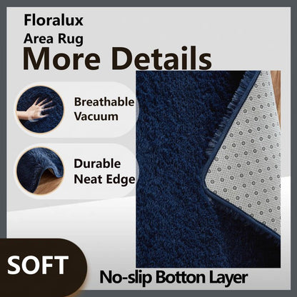 Floralux Area Rugs for Bedroom Living Room, 4x6 Rug, Dark Blue, Fluffy Fuzzy Carpet, Shag Plush Carpets for Nursery Kids Room, Home Dorm Decor Aesthetic