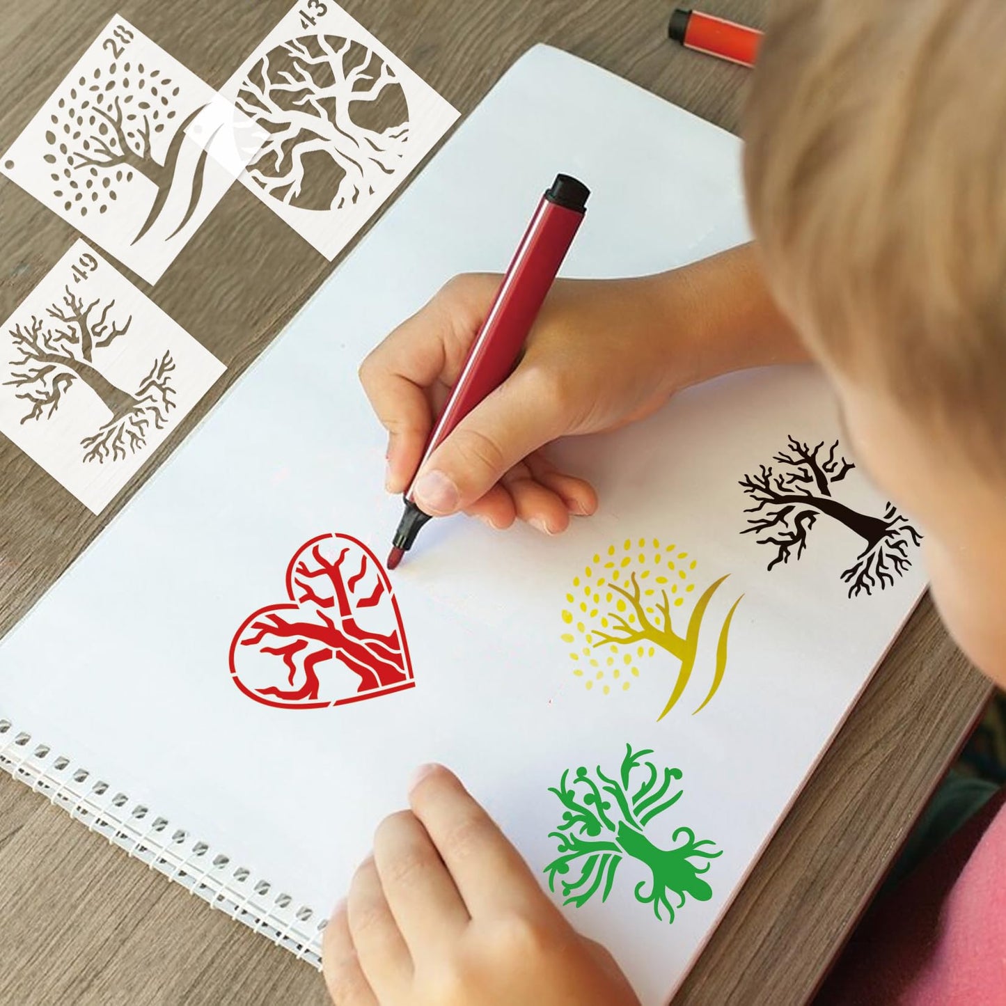 Small Stencils for Painting on Wood Burning Reusable, 3 Inch Reusable Stencil for Craft Ornament Paint Template Stencils for Wall Card Rock Wood Signs Coasters Canvas Home Decor(Tree)