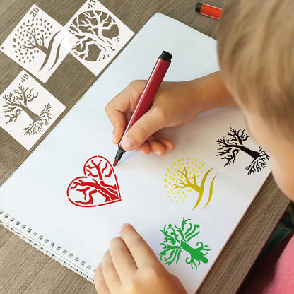 Small Stencils for Painting on Wood Burning Reusable, 3 Inch Reusable Stencil for Craft Ornament Paint Template Stencils for Wall Card Rock Wood Signs Coasters Canvas Home Decor(Tree)
