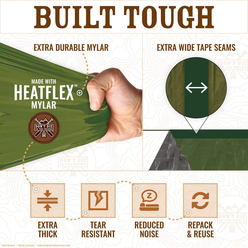 World's Toughest Ultralight Survival Tent • 2 Person Mylar Emergency Shelter Tube Tent + Paracord • Year-Round All Weather Protection for Hiking, Camping, & Outdoor Survival Kits (Army Green)