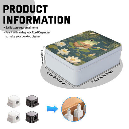 VACGBJPG Metal Tin Box with Lid,Multi-functional Storage Large Box Can Store Tea Biscuits Game Cards, Playing & Tarot Cards-Comes with 4 Magnetic Cord Clips,Frog Playing Guitar