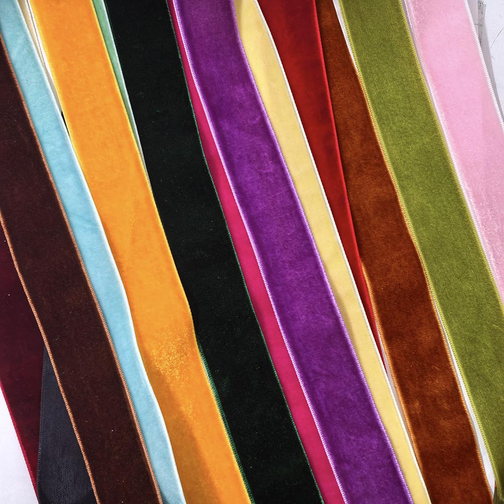 Cuncuny Velvet Ribbon Holiday Party Christmas Wedding Handmade DIY Craft Decor Box Wrapping Velvet Ribbon (Mixed Colors,1''(25mm))