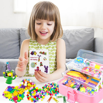 VLUSSO Arts and Crafts Supplies for Kids DIY Craft Kits Art Supplies Materials Kids Crafts Set with Pipe Cleaners Craft Box Preschool Homeschool Toys Gift for Boys and Girls Age 4 5 6 7 8