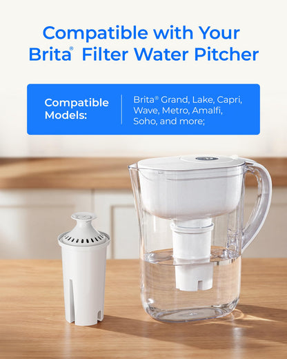 Waterdrop Replacement for Brita® Filters, Pitchers, Dispensers, NSF Certified Pitcher Water Filter, Brita® Classic OB03, Mavea® 107007, 35557, and More, Pack of 6