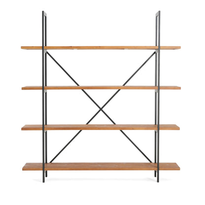 Christopher Knight Home Ebany 4 Tier Bookshelf, Industrial Large Bookcase, Open Display Shelf, Corner Shelf, Metal Frame Book Organizer, Wide Rectangular Storage for Home Living Room, Antique Black