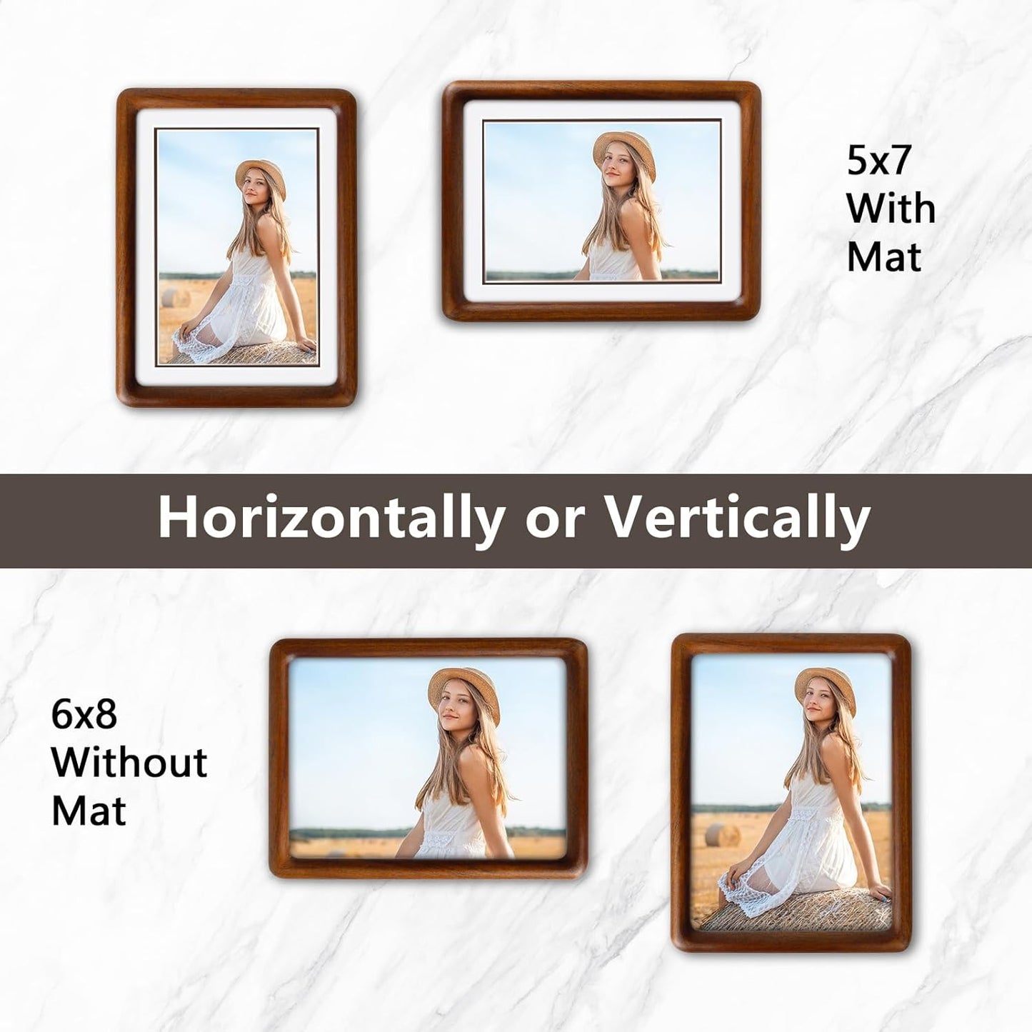 SZKYSJGS 6x8 6 8 5x7, Wood Picture Frame, Solid Natural Walnut Rounded Corner Photo Frame with Tempered Glass, x Wooden