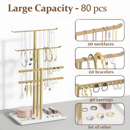 pickpiff Jewelry Stand Holder Organizer: 14.5" Sturdy Hanger for 80 Pcs Jewelry, Gift for Women, Gold Jewlery Tower for Necklace, Earring, Bracelet