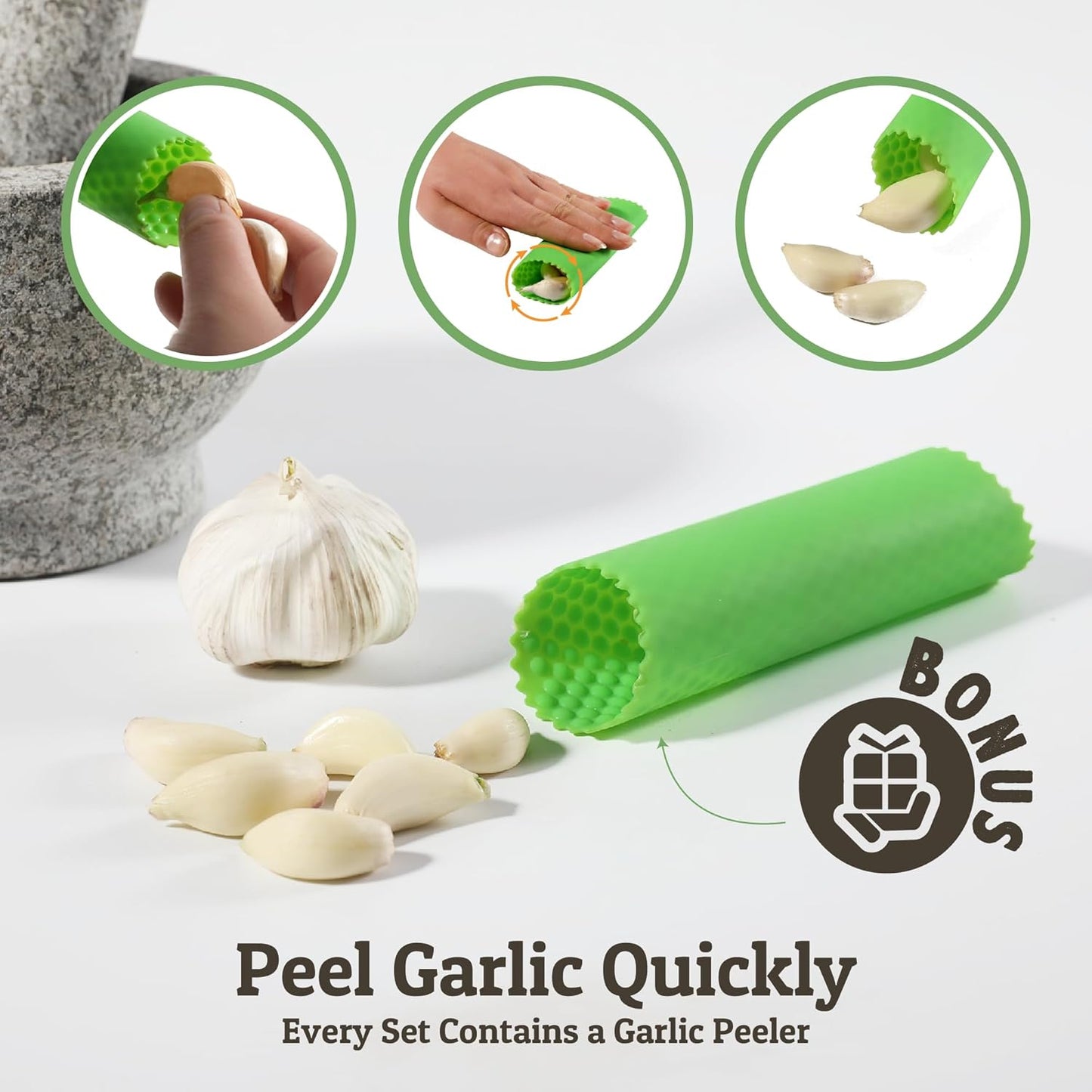 Heavy Duty Mortar and Pestle Set with Bamboo Base, Large 2 Cups Natural Granite Bowl for Guacamole and Masher
