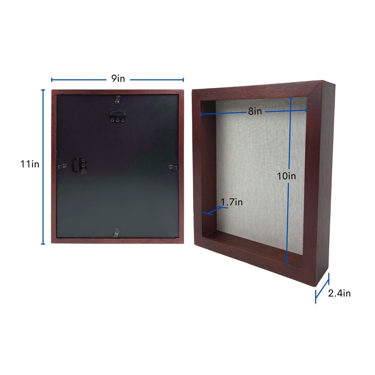ILOT 8"x10" Solid Wood Mahogany Display Shadow Box Frame - Memory Box for Keepsakes (Picture Box, Military, Wedding, Graduation, and Flower Shadow Box)
