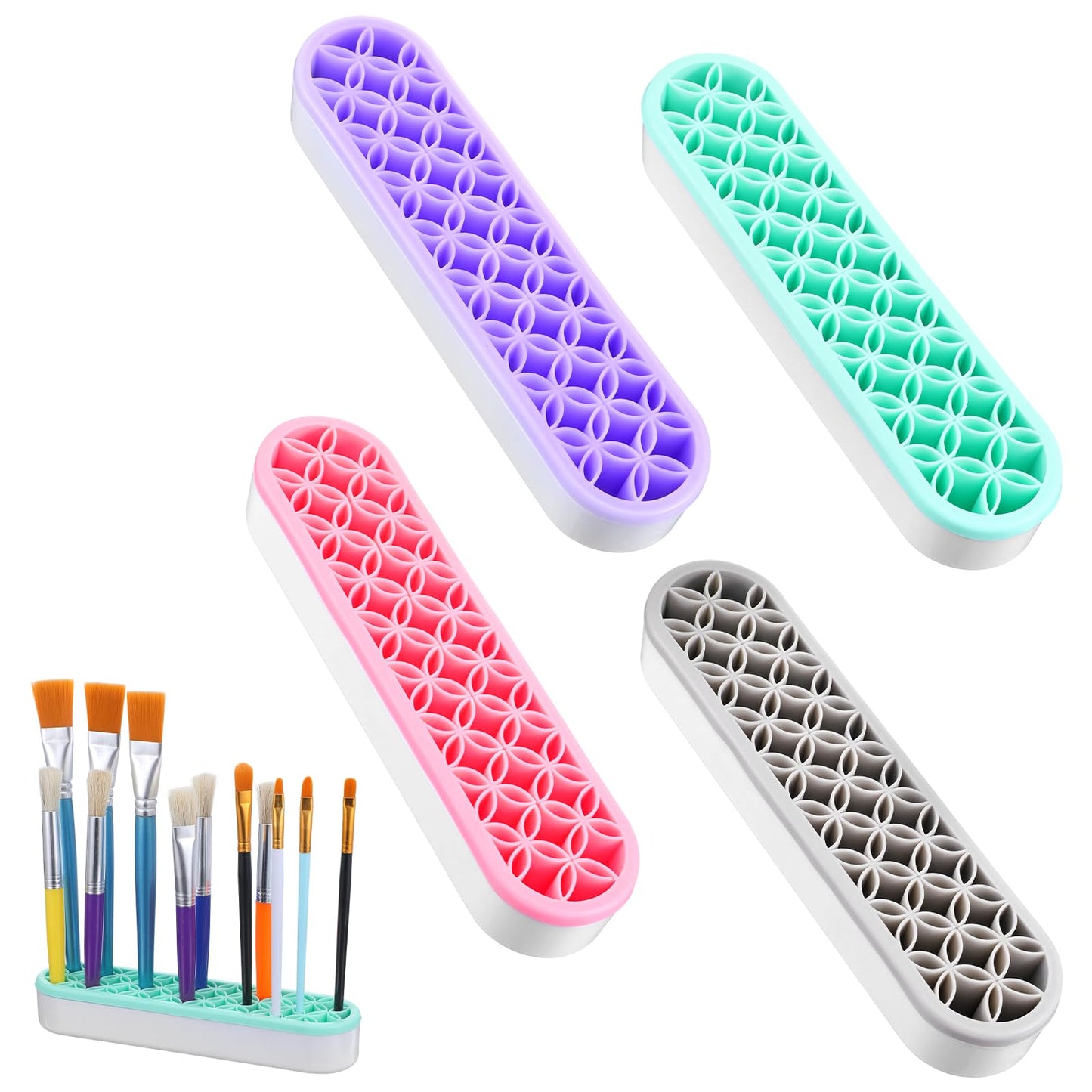 MAQUITA 4 Pack Silicone Makeup Brush Holder, Desktop Cosmetic Organizer Pen Holder, Sewing Tool Holders Beauty Tool Organizer Stand for Brush, Scissors, Toothbrush