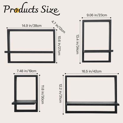 PHOENANCEE Square Floating Shelves,Framed Wall Shelf Decorative Set of 4,Modern Plants Hanging Display Art Decor Storage for Livingroom Bedroom Bathroom Farmhouse,Home Light Wood,Rustic Black