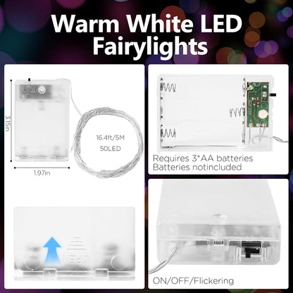 YPHSOL 16.4ft 50LED 2 Pack) Fairy Lights Battery Operated String Lights Flashing and Constant Light Waterproof Silver