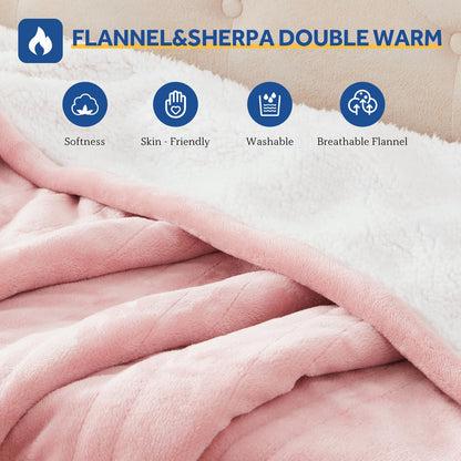 Sealy Electric Blanket Throw Size 50"*60",Super Cozy Flannel to Sherpa Reversible Heated Blanket Throw with 6 Heating Levels & 2-10 Hours Auto Off Overheating Protection Machine Washable,Beige