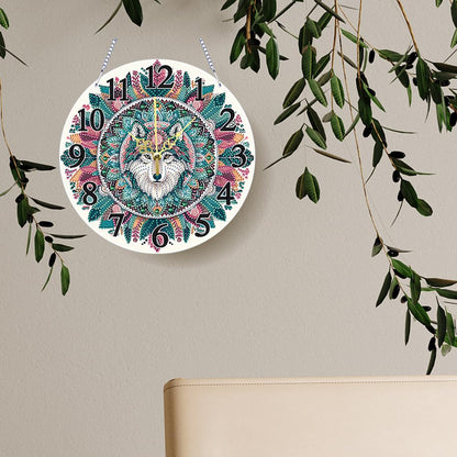 5D Special Shaped Wolf DIY Diamond Art Painting Clock Kit for Adults Quartz Movement Unique Wall Decor for Living Room Office Cool Creative Gift