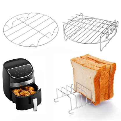 Air Fryer Racks Set 3PC, 6 inch Stainless Steel Layer Racks Air Fryer Accessories, Kitchen Multipurpose Double Layer Racks with Skewer Round Cooking Rack Toast Rack,Fits Most 2.5QT or Above Air Fryer