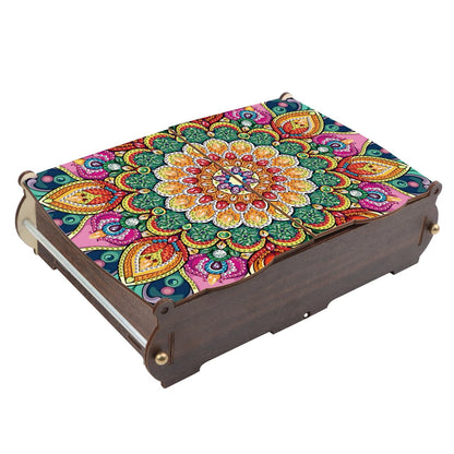 MVVMTOP Diamond Art Painting Kit Wooden Storage Box, Mandala Pattern DIY Special Shaped Diamond Flip Cover Wooden Money Box, Handmade Art Desktop Decorations Birthday Gifts for Friends