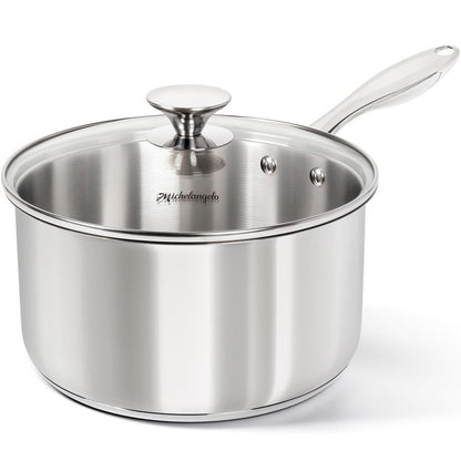 MICHELANGELO 4 Quart Saucepan with Lid, Thick Bottom Stainless Steel Saucepan with Cover, 4 QT Sauce Pot, Induction Ready & Dishwasher Safe