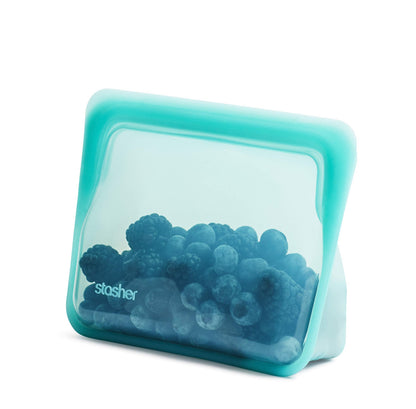 Stasher Premium Silicone Reusable Food Storage Stand-Up Mid Bag, Clear, Microwave, Sous Vide, Dishwasher, Oven and Freezer Safe, BPA Free, Leak-free, Eco-friendly, 56 Oz