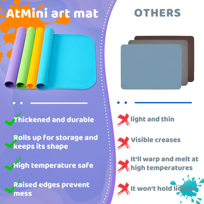 AtMini Silicone Art Mats for Kids, 24"x16" Silicone Craft Mat with Lip to Keep Clean, Play Sand, Painting, DIY Crafts Mat for Kids (Purple)