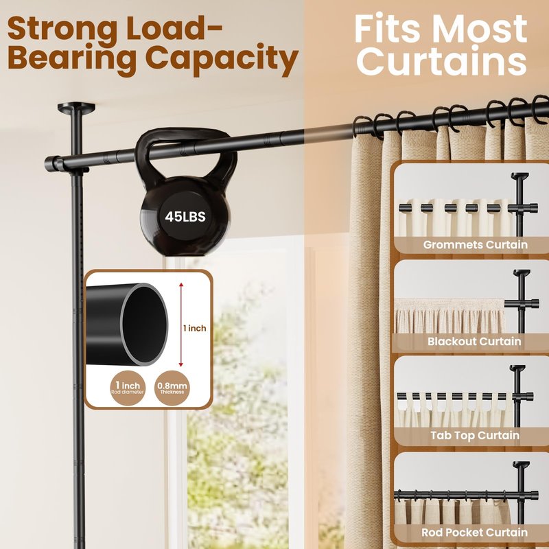 BONPALLY Room Divider Curtain Rod for Wide Space Room Separation, 28-171inch(W) 4-10ft(H) Adjustable No Drilling Tension Curtain Rods, Heavy Duty Temporary Privacy Wall Divider, Black