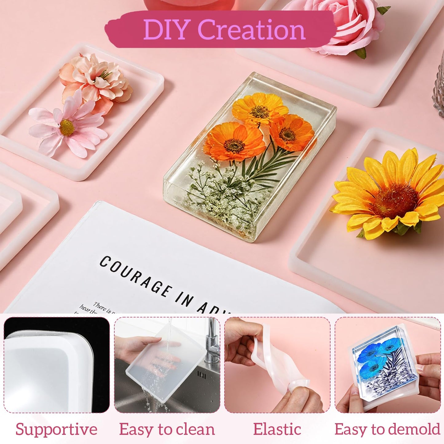 8 Sizes Epoxy Resin Silicone Molds Kit, Square Rectangular Resin Art Display Mold, Soft and Easy to Unmold, Silicone Resins Casting Molds, for Soap, Candles, Specimen, Dried Flower, DIY Handicrafts