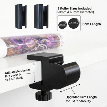 Diamond Painting Canvas Roll Holder & Adjustable Table Clamp Bundle, Diamond Art Accessories and Tools with Anti-Scratch Pads, Anti-Roll Canvas Straightener Fits 2.64" Desks