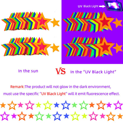 126feet UV Paper Garland Hollowed Star Neon Streamers Black Light Decorations Glow Party UV Reactive Party Favors Glow in The Dark Supplies and Decorations Wedding Birthday Banner