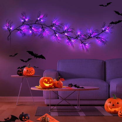 Joyhalo Halloween Garland with Lights Decorations with Bat Lights,Battery Operated 6FT 48 LED Halloween Willow Vine Twig Garland for Mantle,Wall,Fireplace and Halloween Decorations