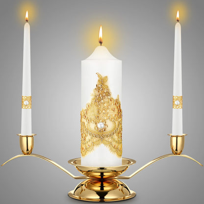 Irenare Unity Candles with Holder for Wedding Ceremony Wedding Decortions Accessories Glass Candle Holder Pillar Candle for Formal Events Church(Gold Wedding)
