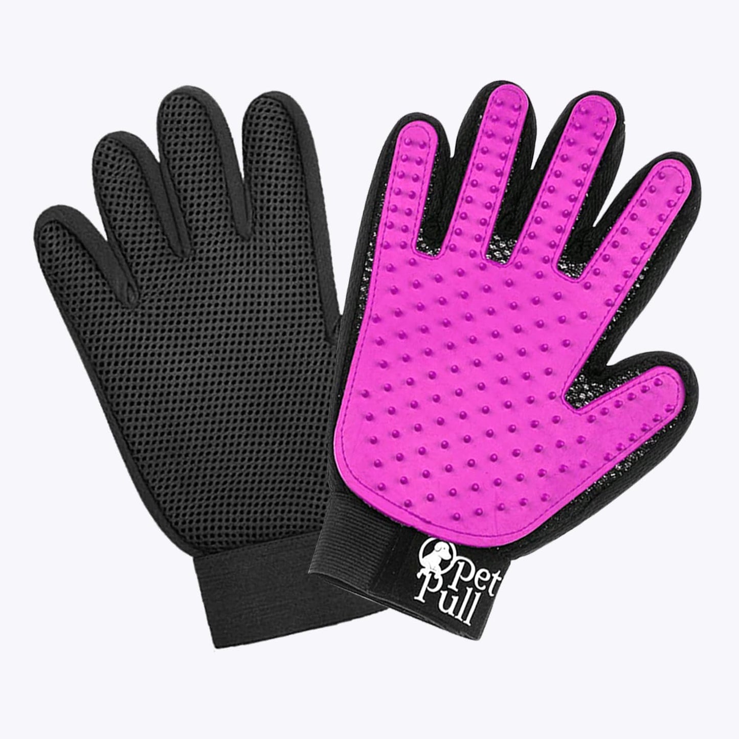 PET PULL Pet Grooming Gloves with 259 Silicone Tips - Pet Hair Removal Tool Gentle Shedding Dog Washing Gloves - Deshedding Brush Hair Remover Mitts for Dogs & Cats for Long and Short Hair (Pink)